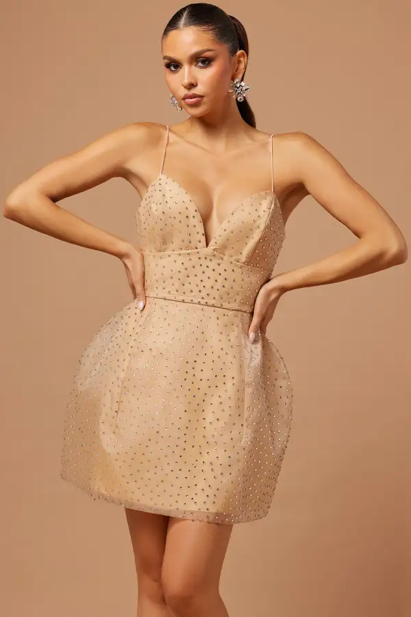 Giselle Embellished Mini Dress - Nude