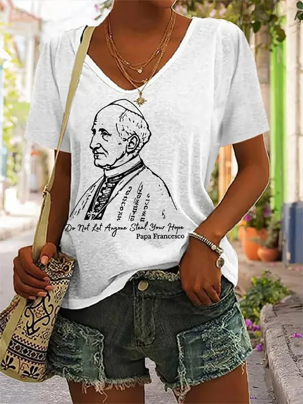Women's Do Not Let Anyone Steal Your Hope Print Short Sleeve V-Neck Cotton T-Shirt