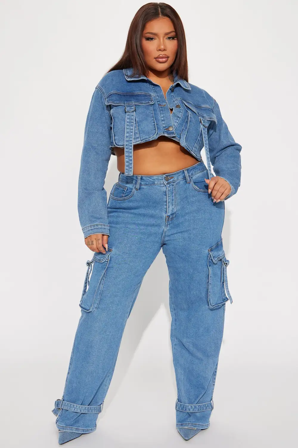 Love Hurts Cargo Denim Jacket - Medium Blue Wash