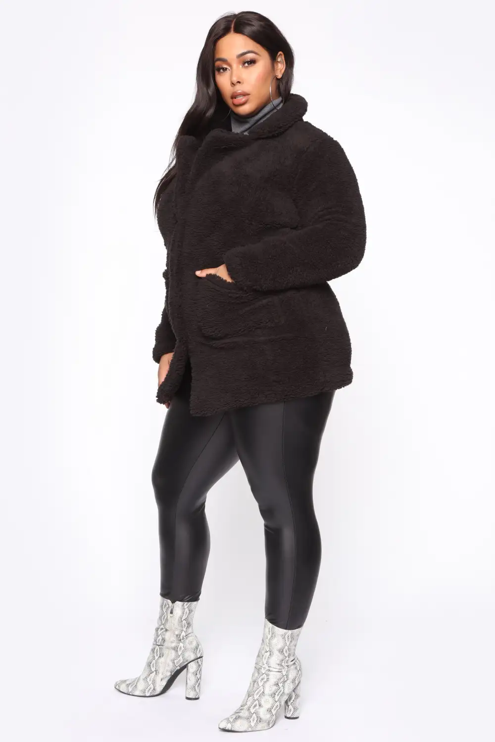 Keep Each Other Warm Sherpa Coat - Black