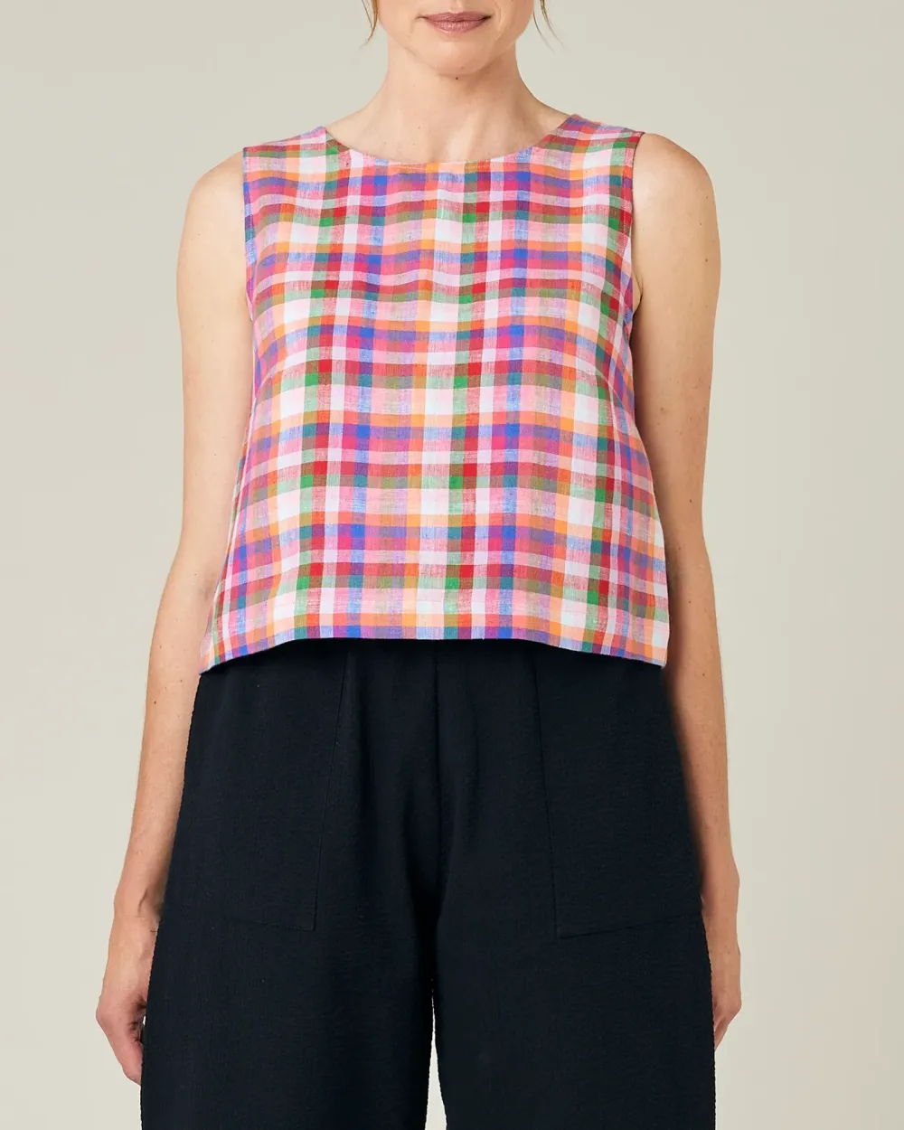 CHECK LINEN TOP