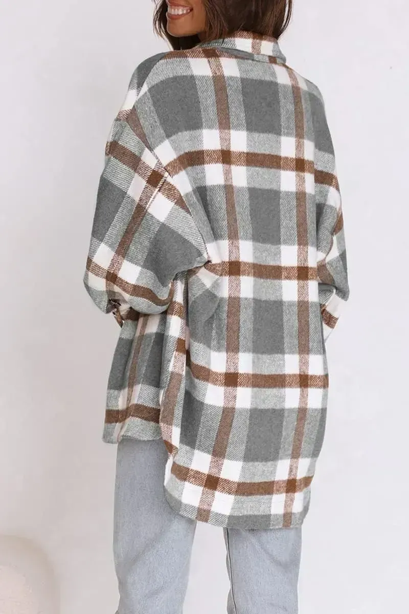 Womens Casual Plaid Shacket Button Down Long Sleeve Shirt