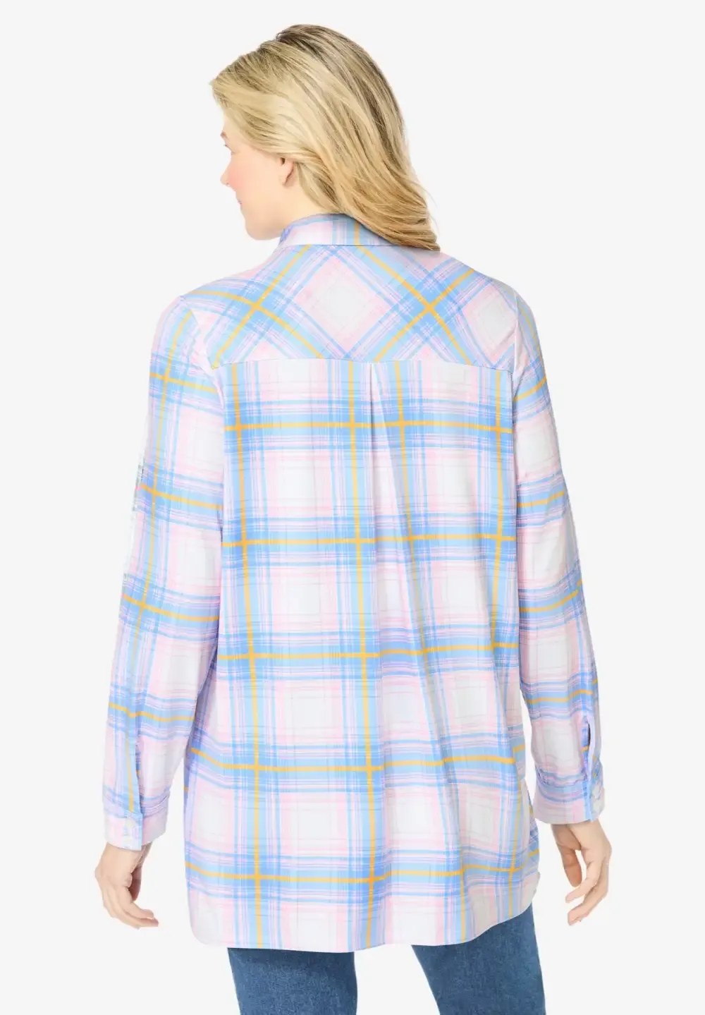 Plaid Knit Tunic With Collar