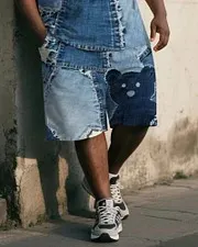 Big & Tall Men's Denim Bear Print Vest and Shorts Suit