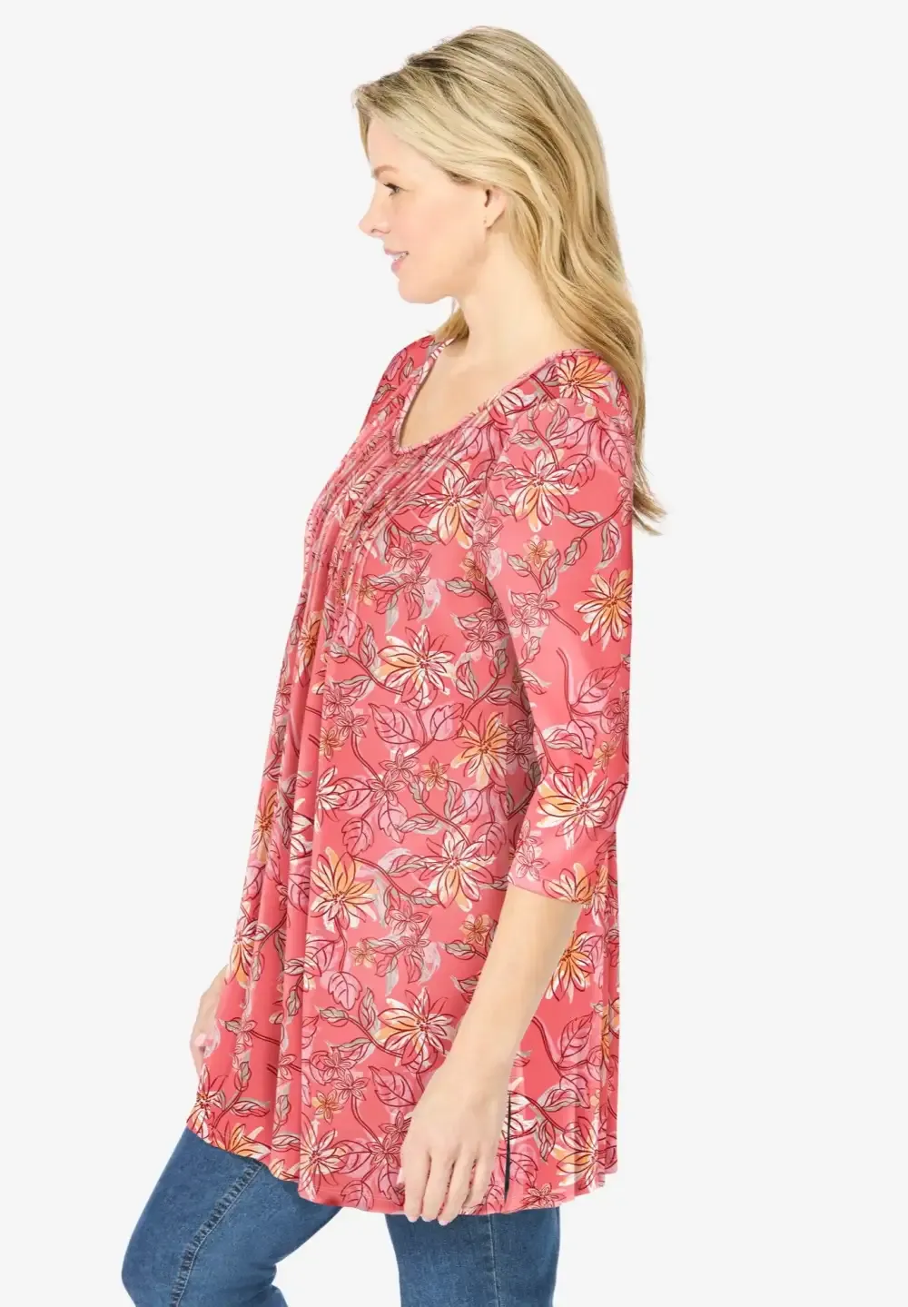 V-Neck Pintucked Tunic