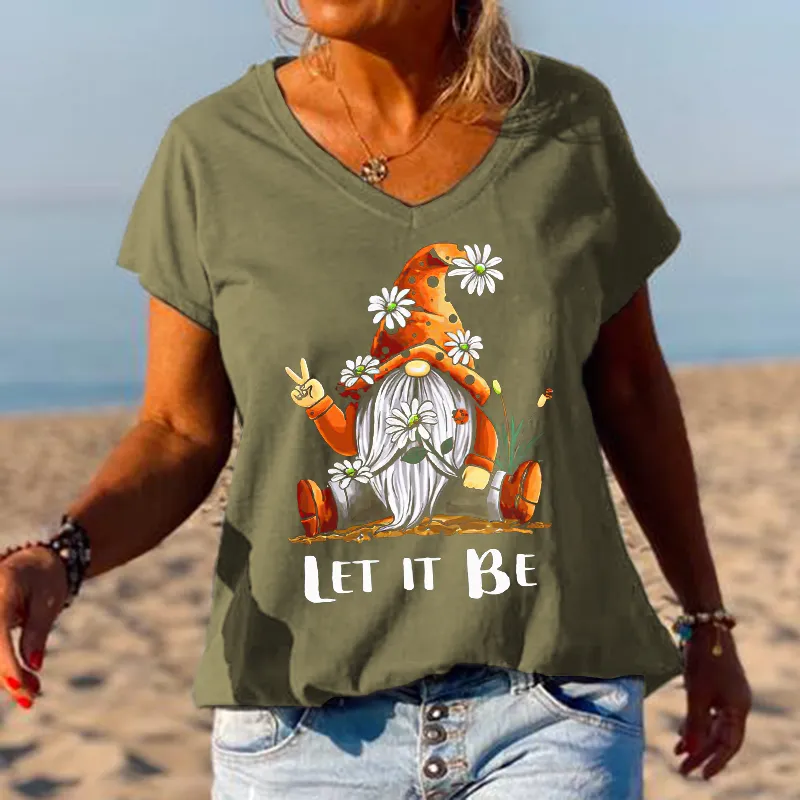 Let It Be Peace Gesture Little Man Pattern Women Tees