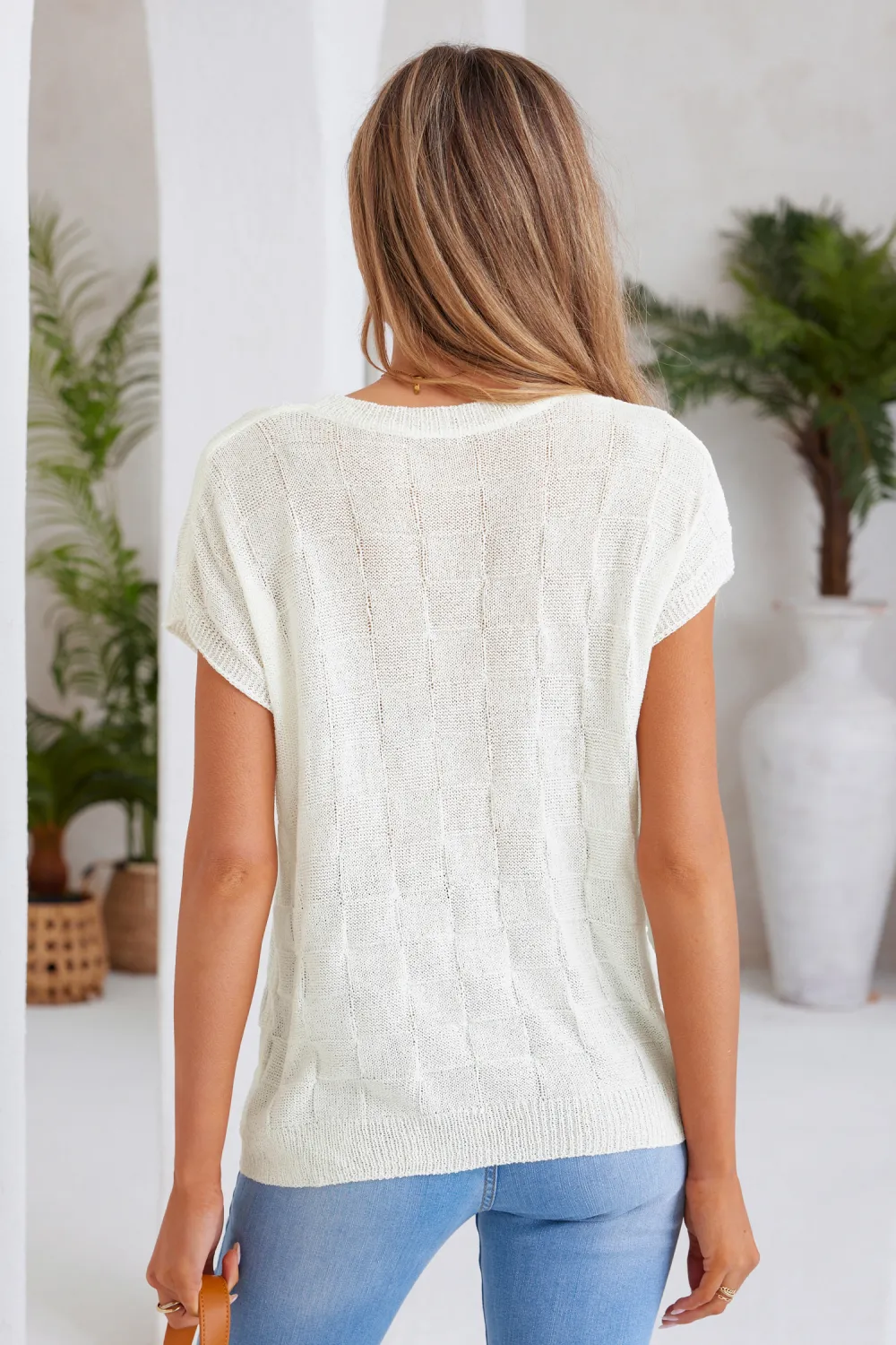 Neutral Round Neck Cap Sleeve Knit Top