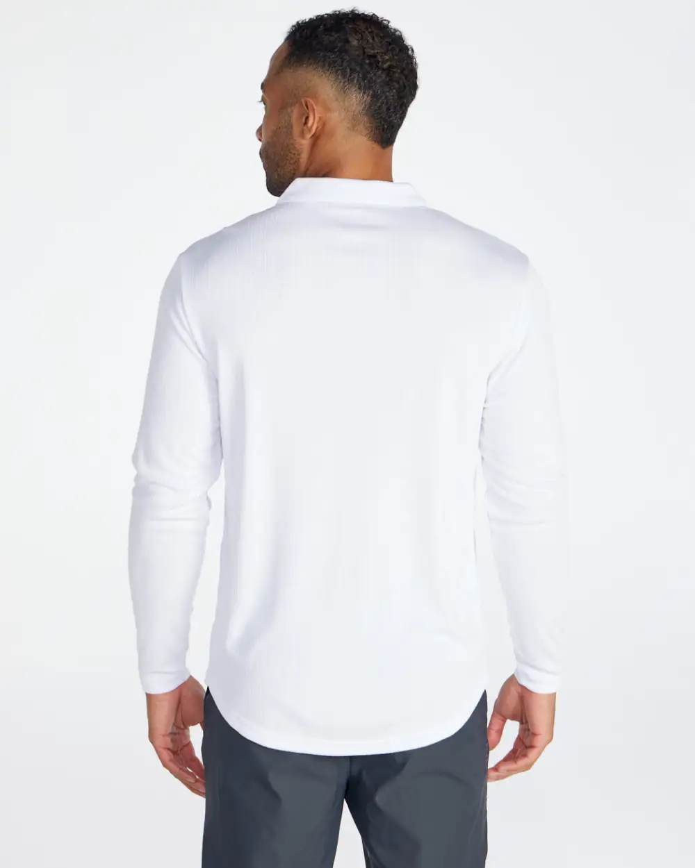 Ribbed Long Sleeve Open V Polo