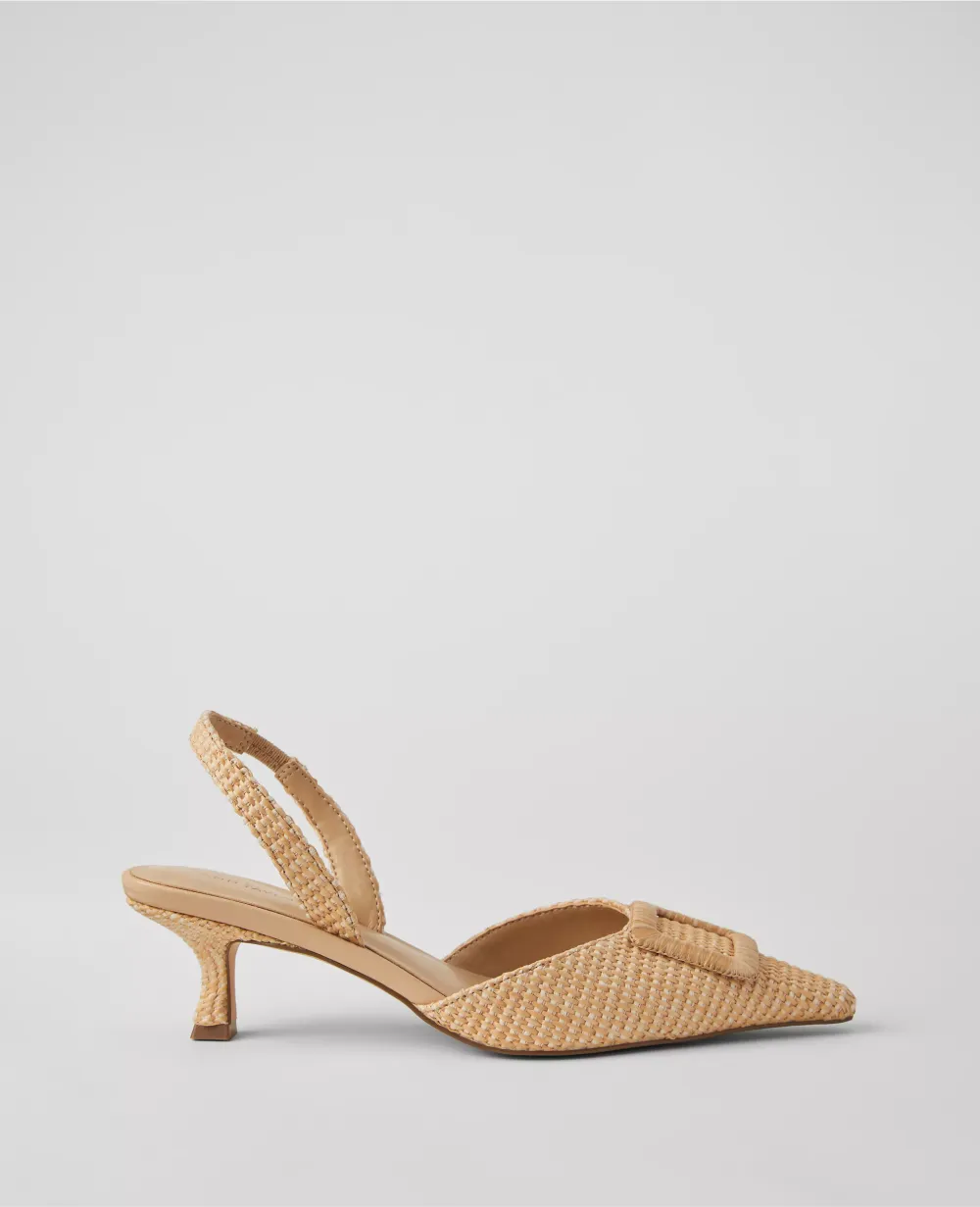 Straw Pointy Toe Buckle Slingback Pumps