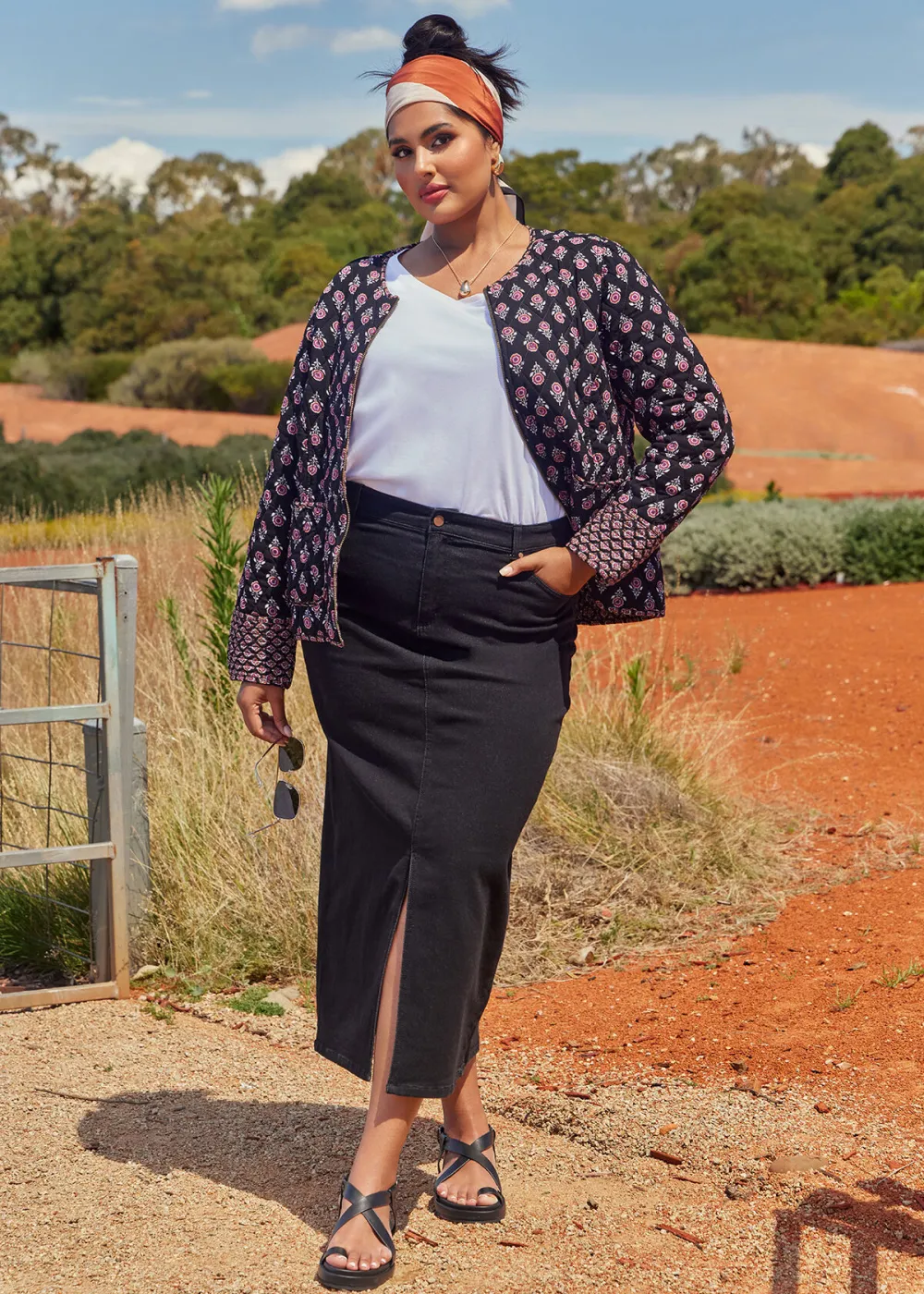 Cotton Blend Denim Maxi Skirt
