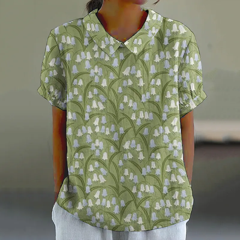 Women's Convallaria Majalis Floral Lapel Shirt