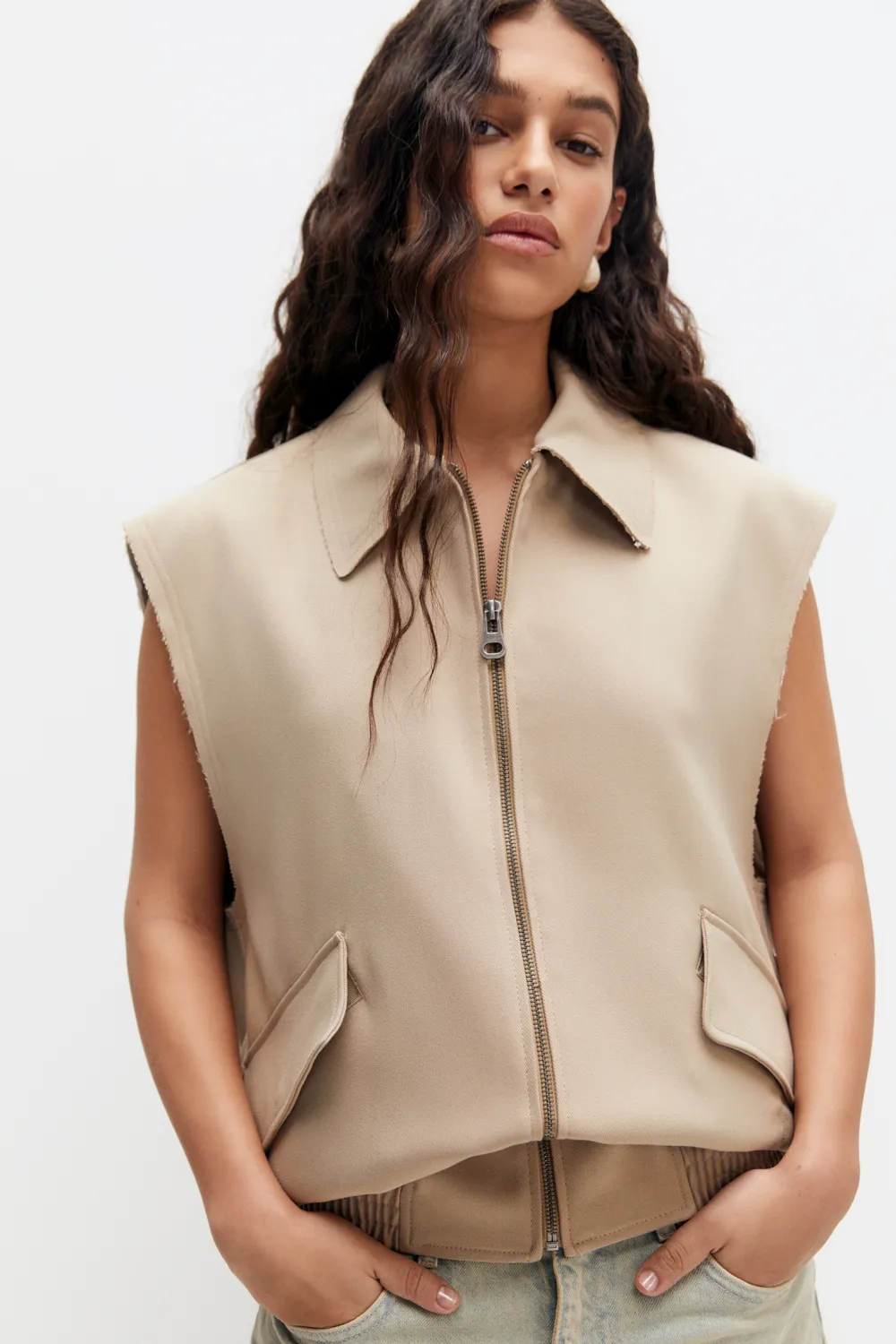Chaleco oversize mangas desflecadas
