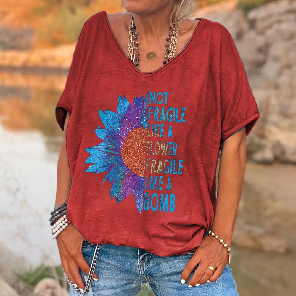 Not Fragile Like A Flower Fragile Like A Bomb Printed V-neck Women's T-shirt