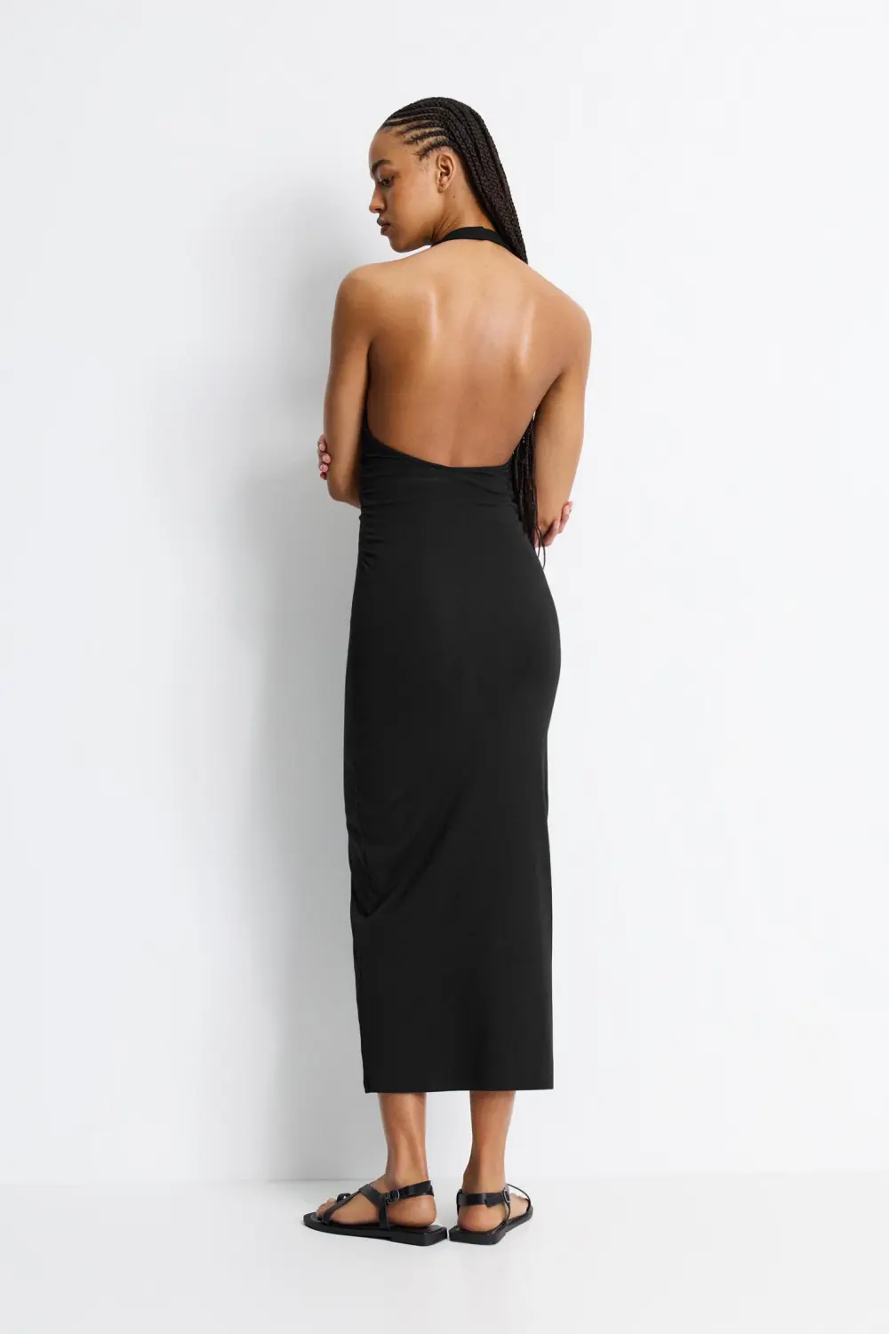 Vestido midi halter frunces