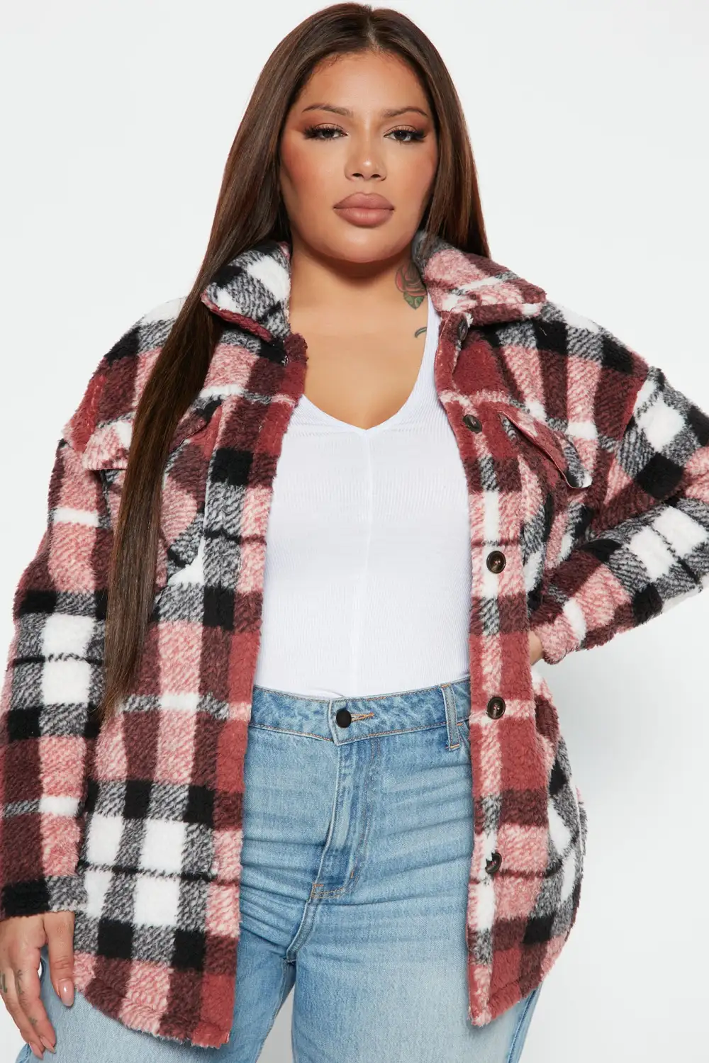Feels Like Fall Sherpa Shacket - Mauve/combo