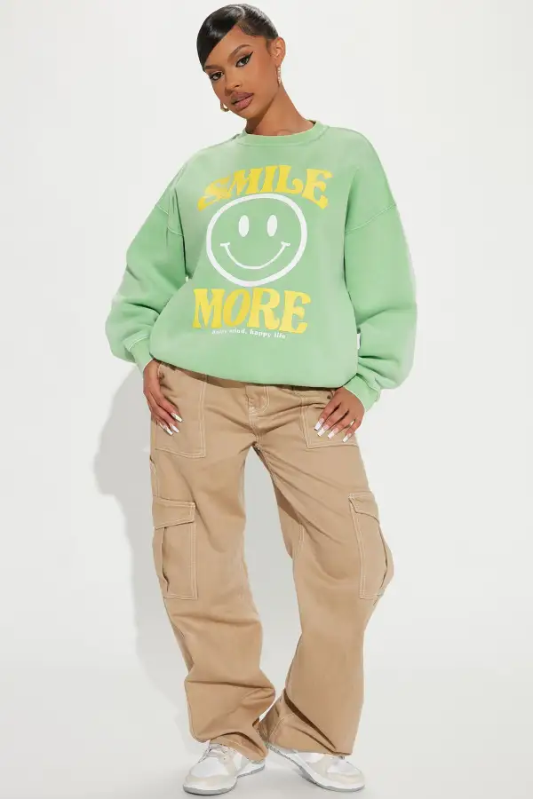 Smile More Washed Sweatshirt - Green