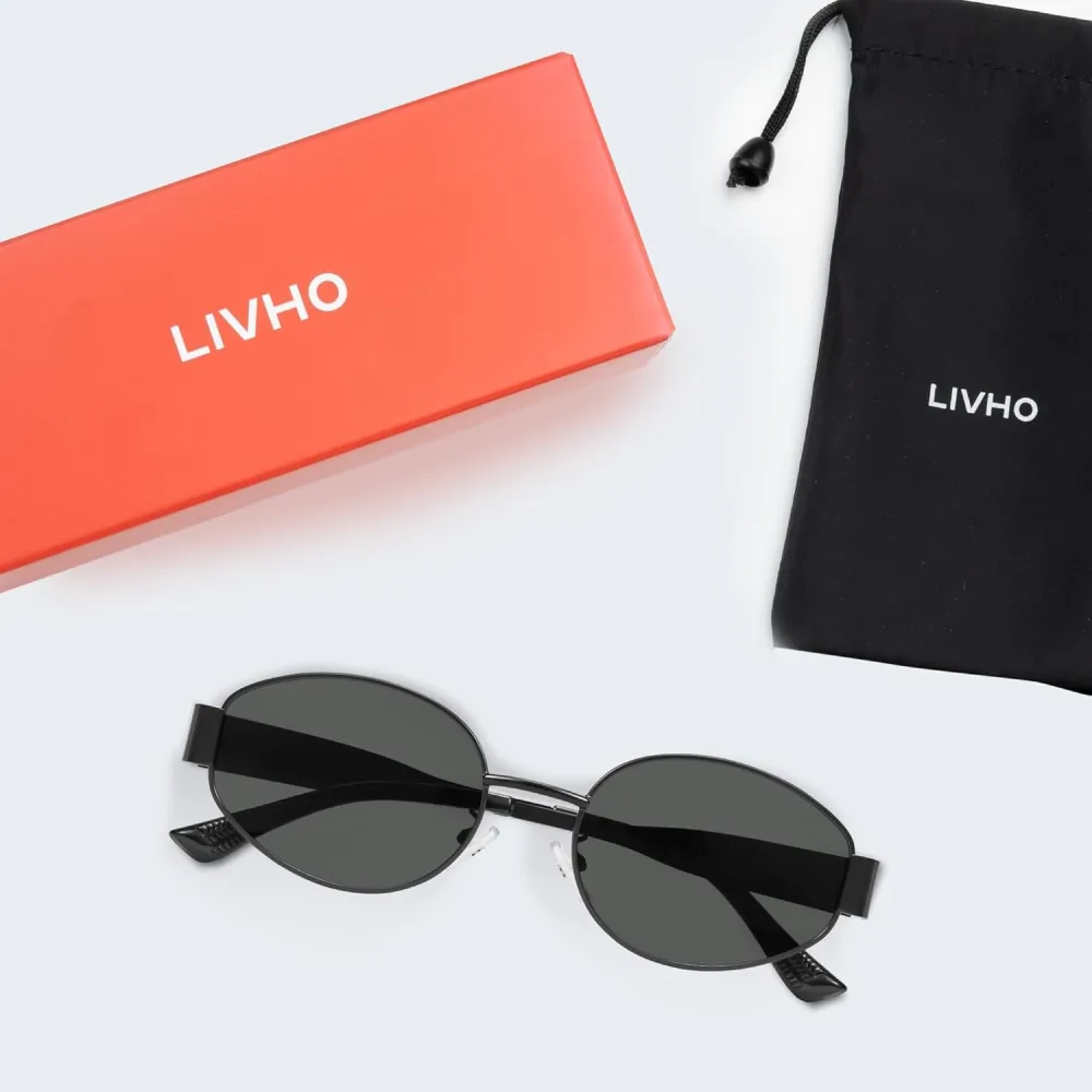 livho 2025 Trendy Oval Sunglasses - Stylish Polarized Shades for Everyday - Retro Metal Frames, Gold/Silver/Black