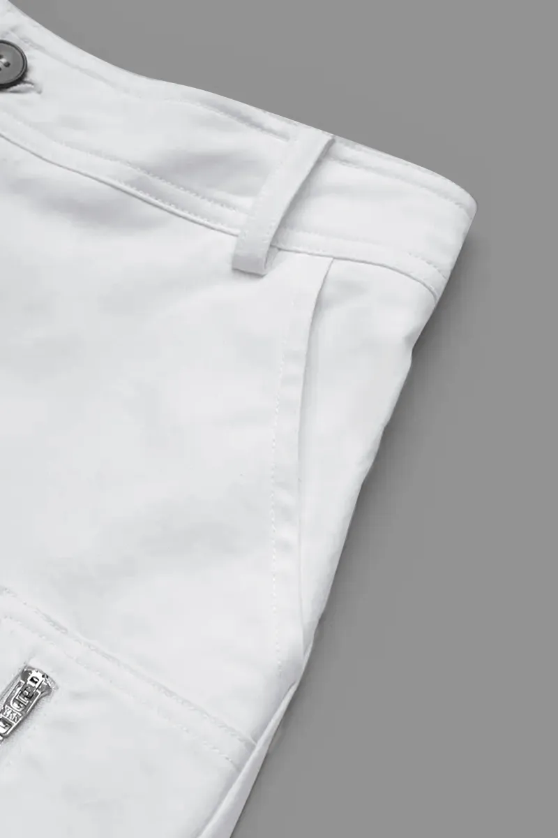 Solid Multi Pocket Mid Rise Bermuda Cargo Shorts