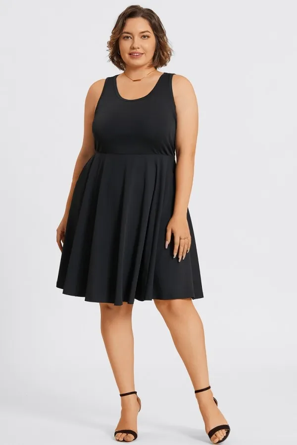 Square Neck Sleeveless Front Pocket Skater Midi Dress