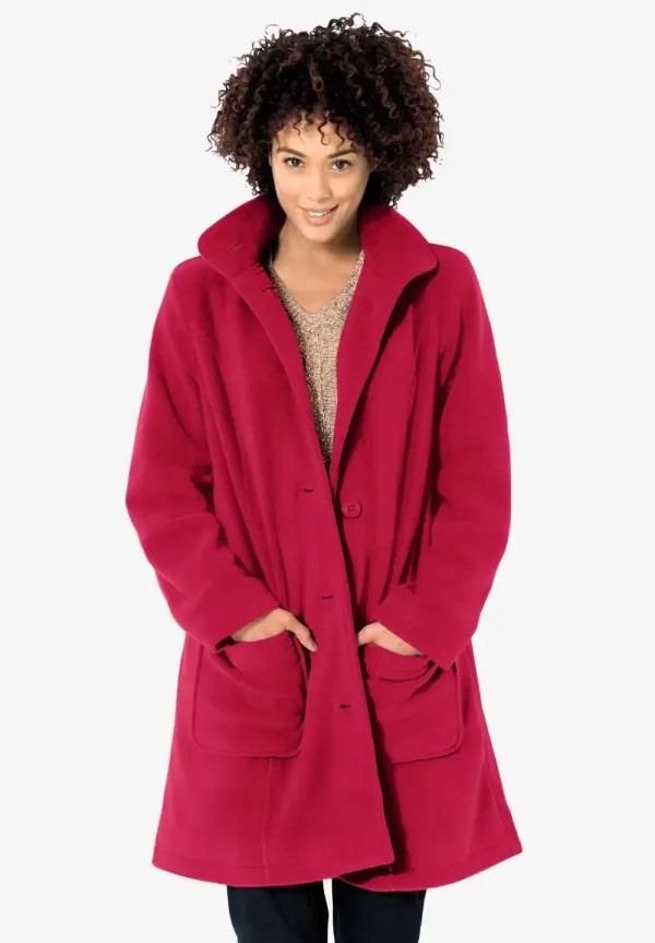 Hooded A-Line Fleece Coat