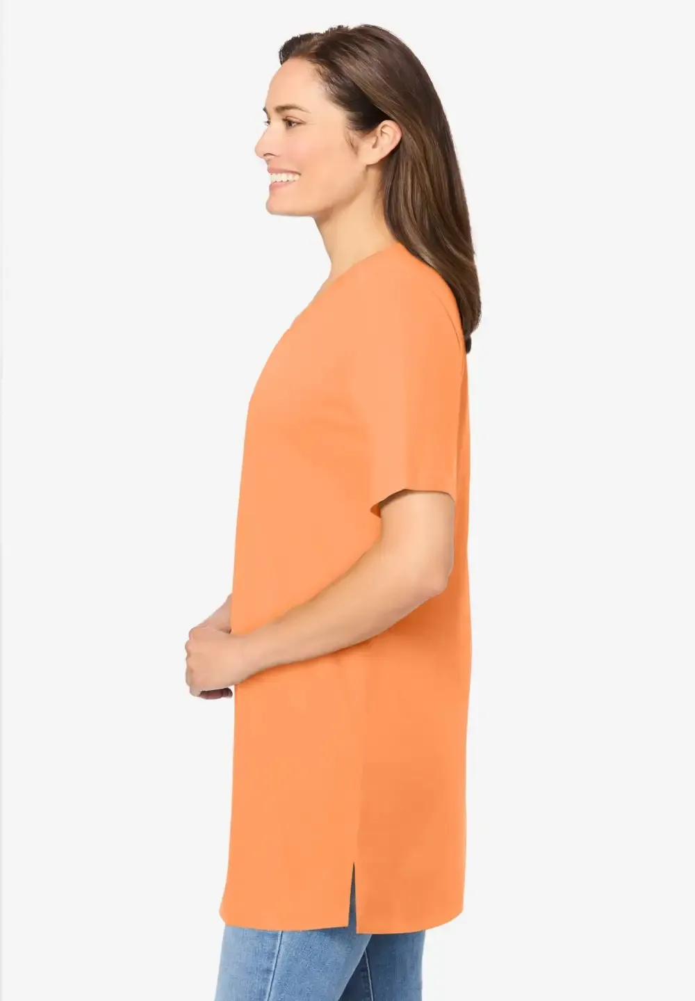 Perfect Short-Sleeve Shirred V-Neck Tunic