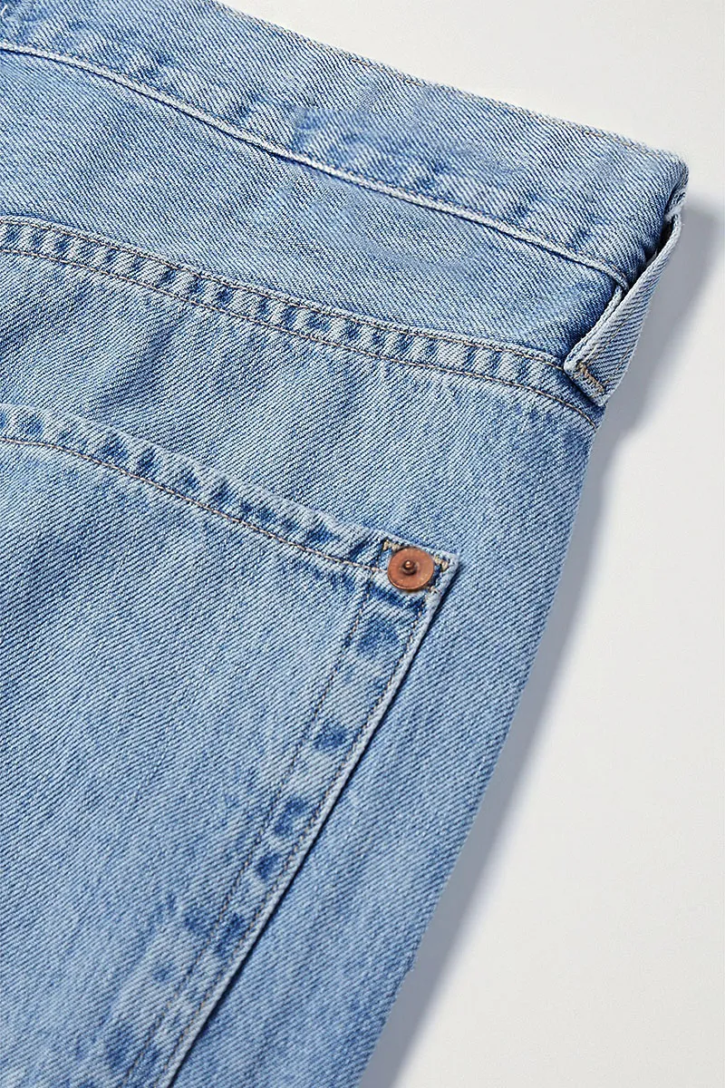 Wash Drawstring High Rise Straight Leg Jeans