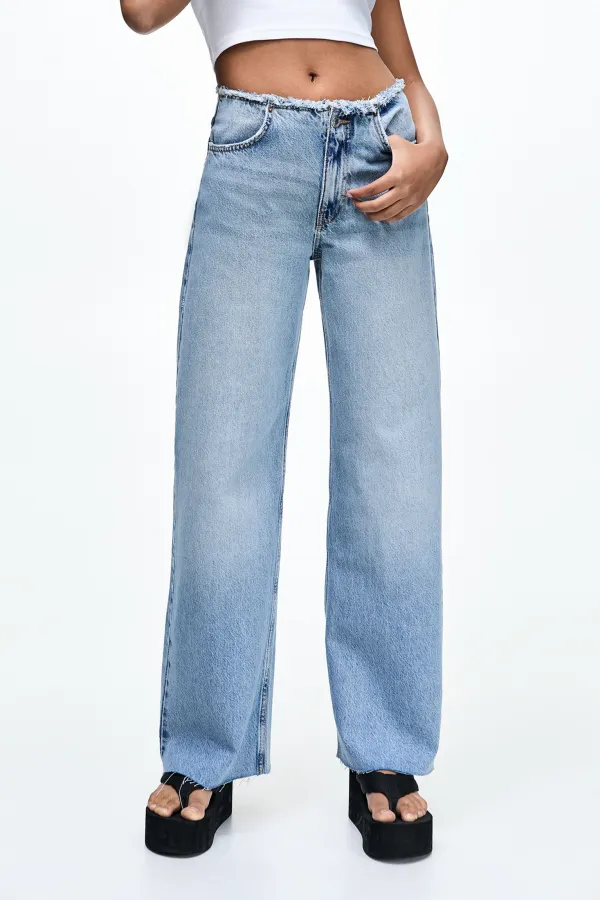 Jeans wide leg cintura desflecada