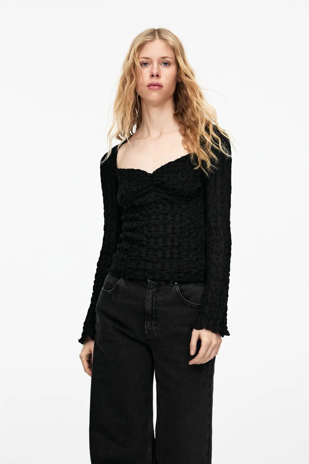Textured corsetry-inspired top