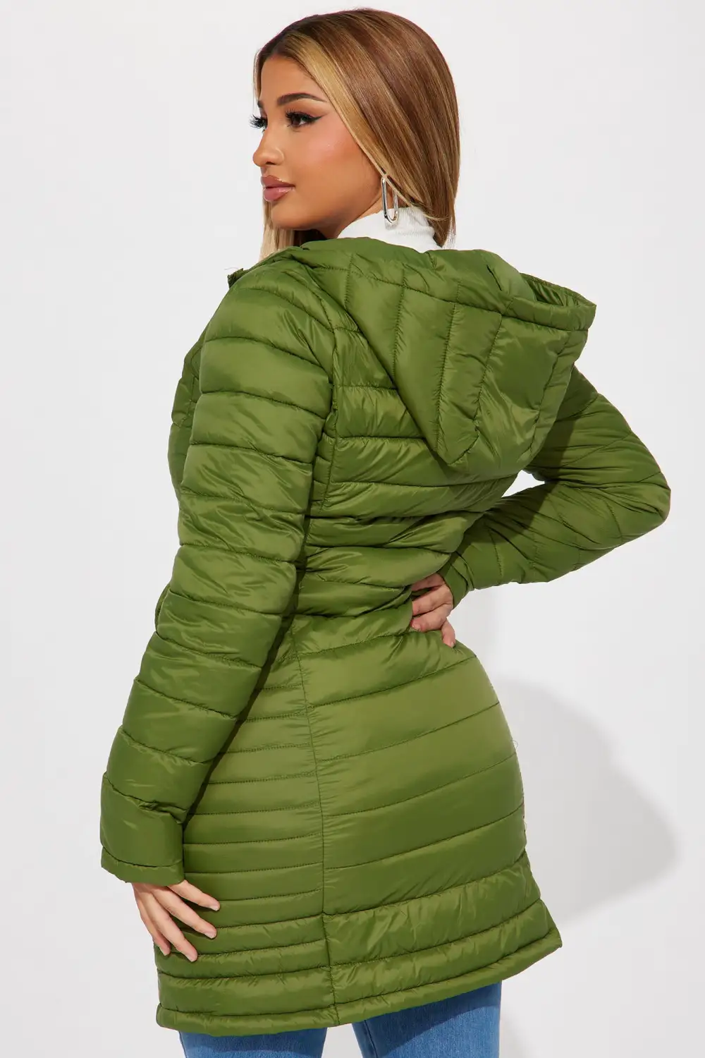 Padded Landing Puffer Coat - Olive