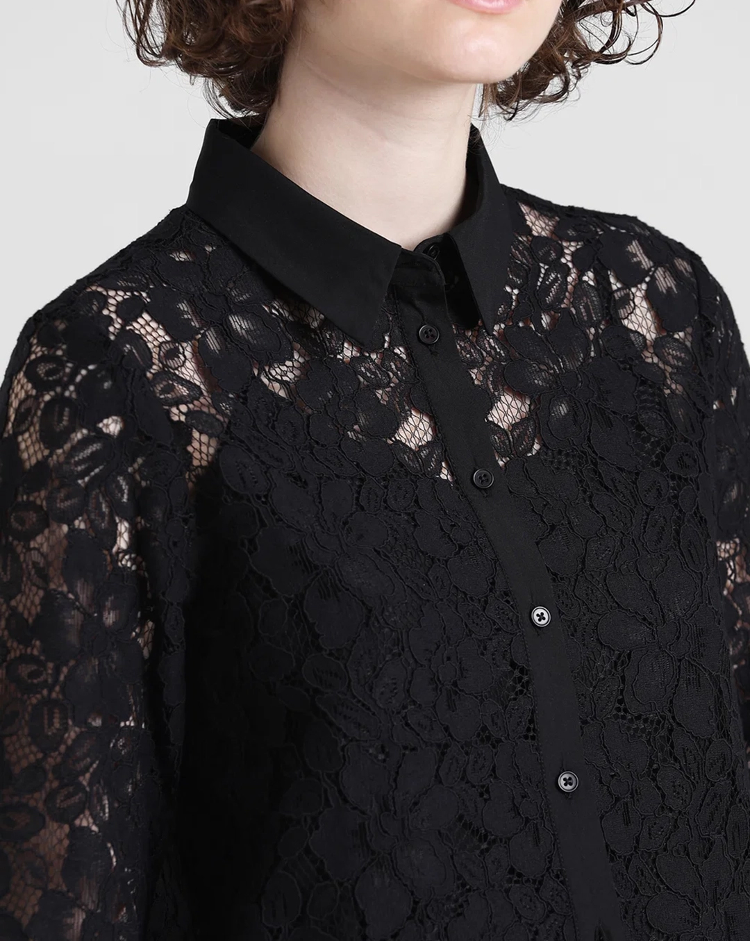 Black Floral Lace Long Sleeve Blouse