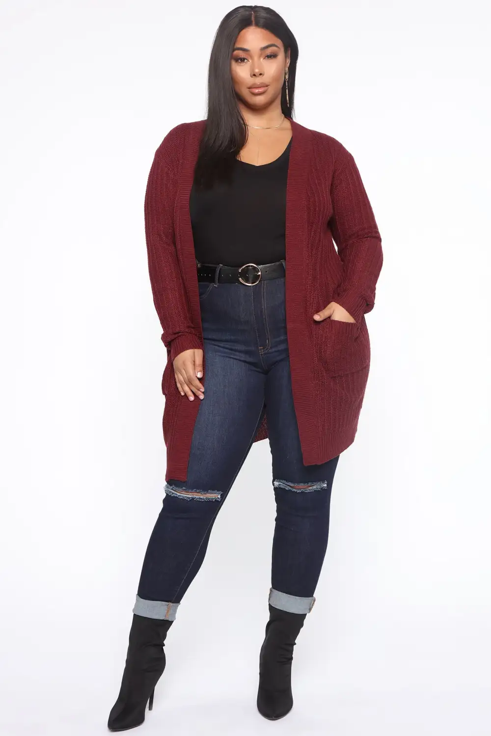 Throw It On Ribbed Cardigan - Burgundy