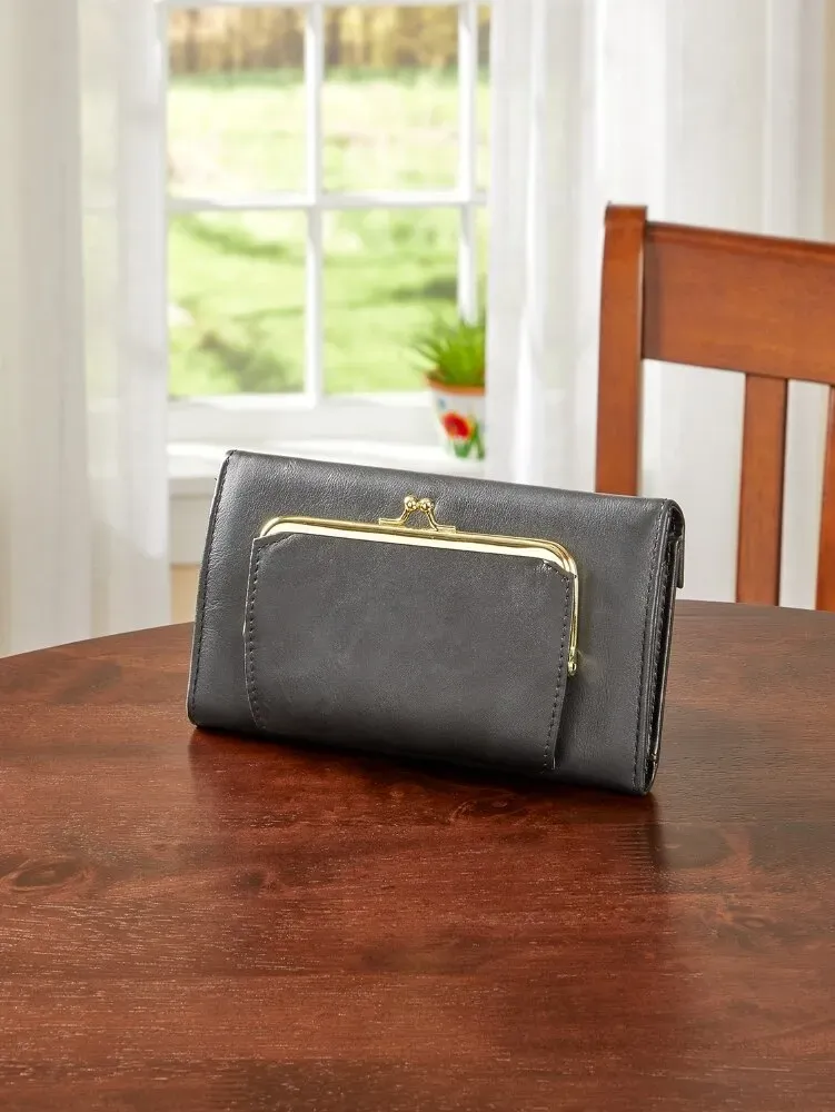 Women's Leather RFID-Blocking Organizer Clutch