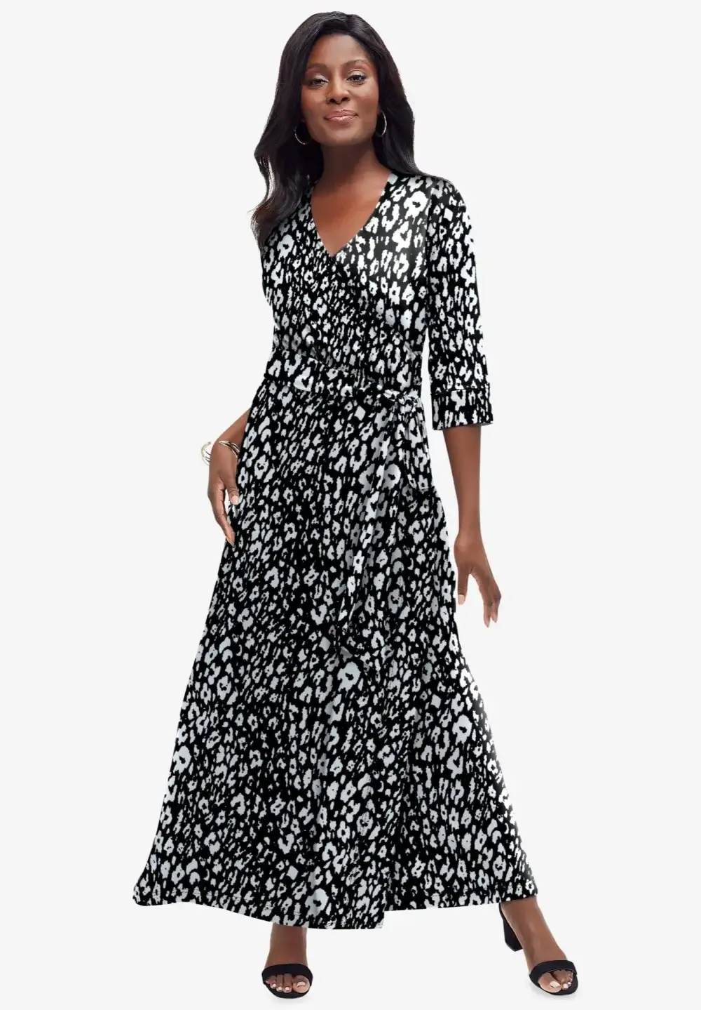 Stretch Knit Faux Wrap Maxi Dress