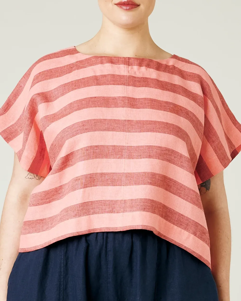 BLUSH STRIPE LINEN TOP