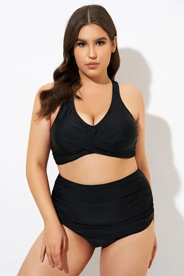 Black Twist Front Adjustable Back Latch Bikini Top