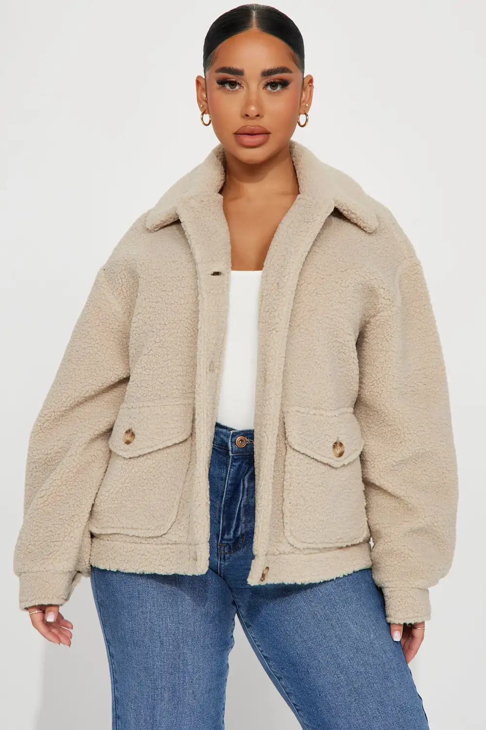 I Love Cuddles Sherpa Shacket - Taupe