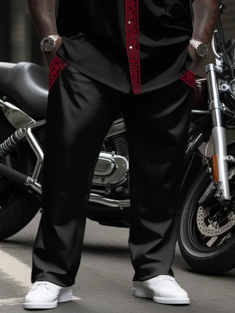 Big Men'S Casual Solid Color Short Sleeve Shirt And Pants Set