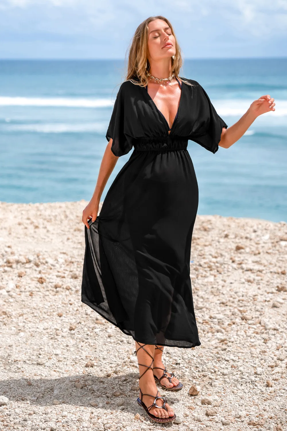 Flow With Me Black Cover-Up Maxi Dress