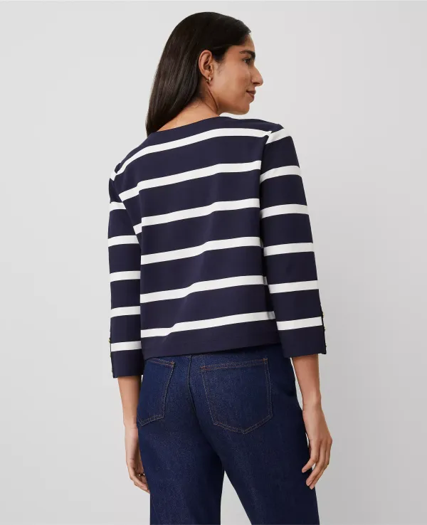 Striped Ponte 3/4-Sleeve Top