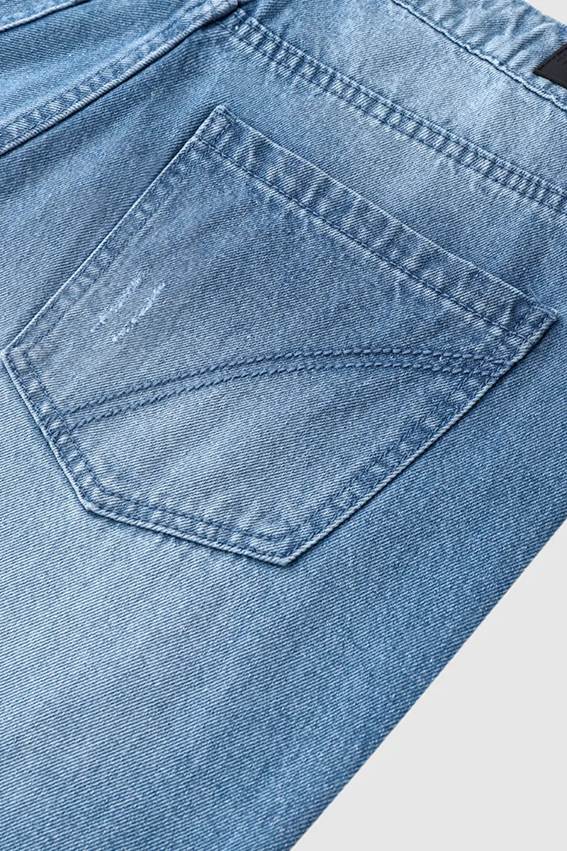 Wash Ripped Button Fly Low Waist Straight Leg Jeans