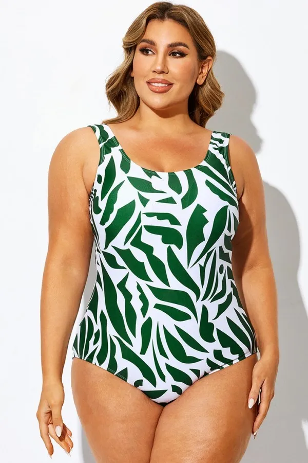 Green Random Printed Sport One Piece Swimsuit