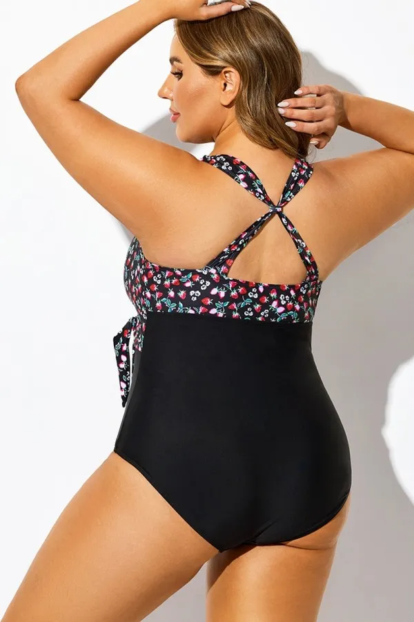 Strawberry Print V-Neck One Piece Swimsuit