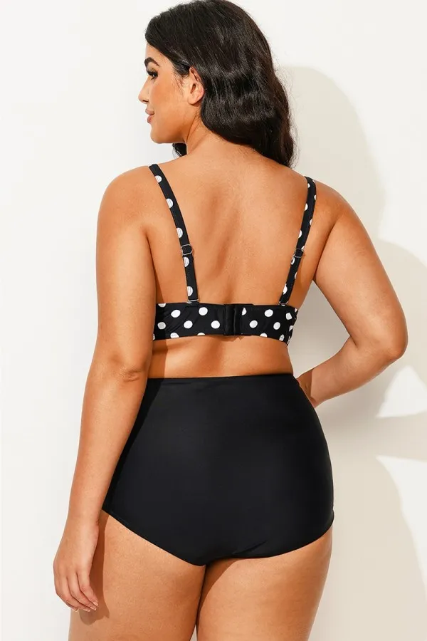 Polka Dot V neck Front Knot Bikini Top