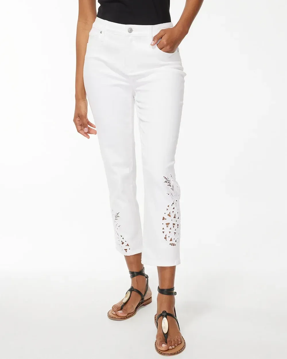 Pineapple Eyelet Crops Alabaster