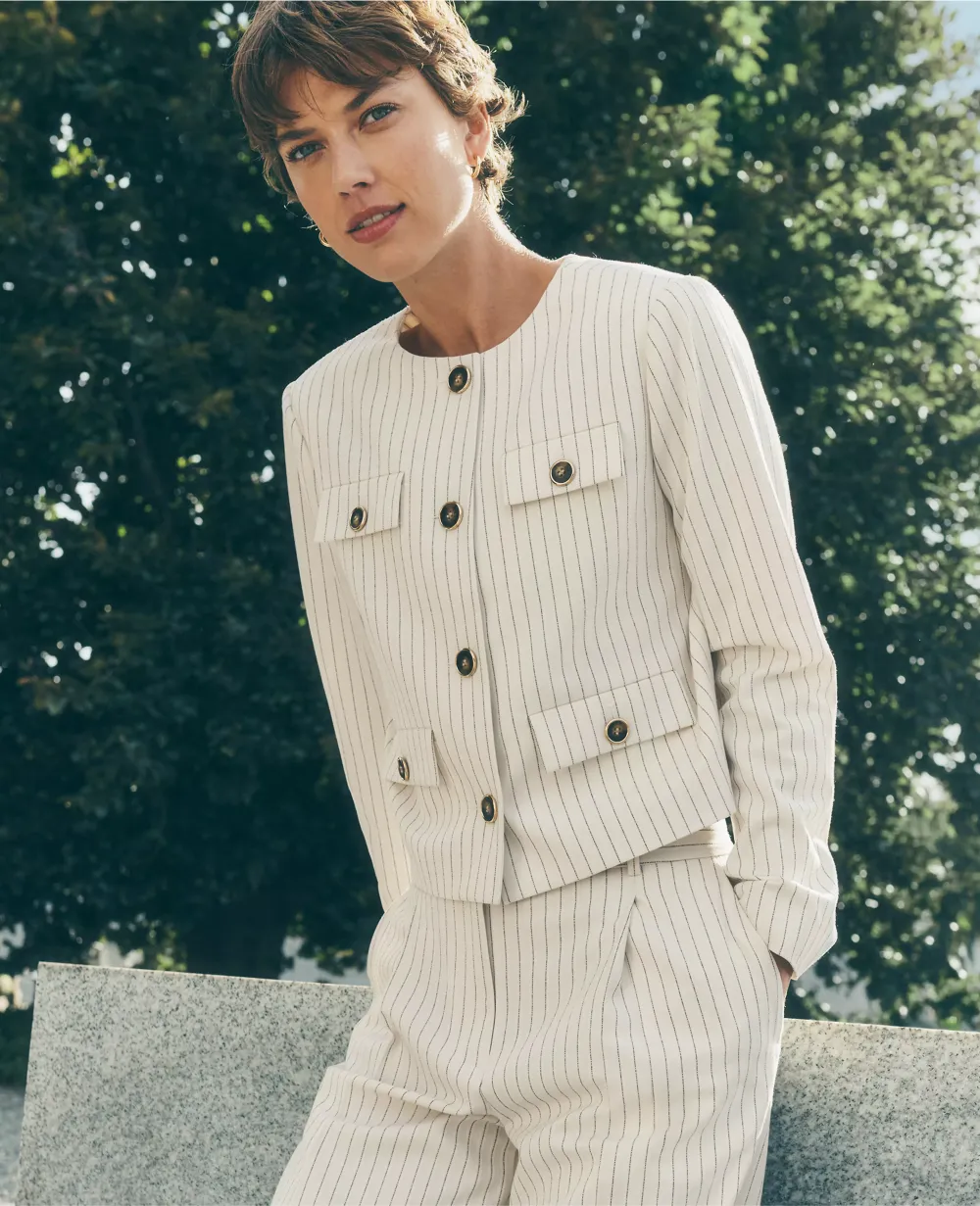 Pinstripe Crew Neck Jacket