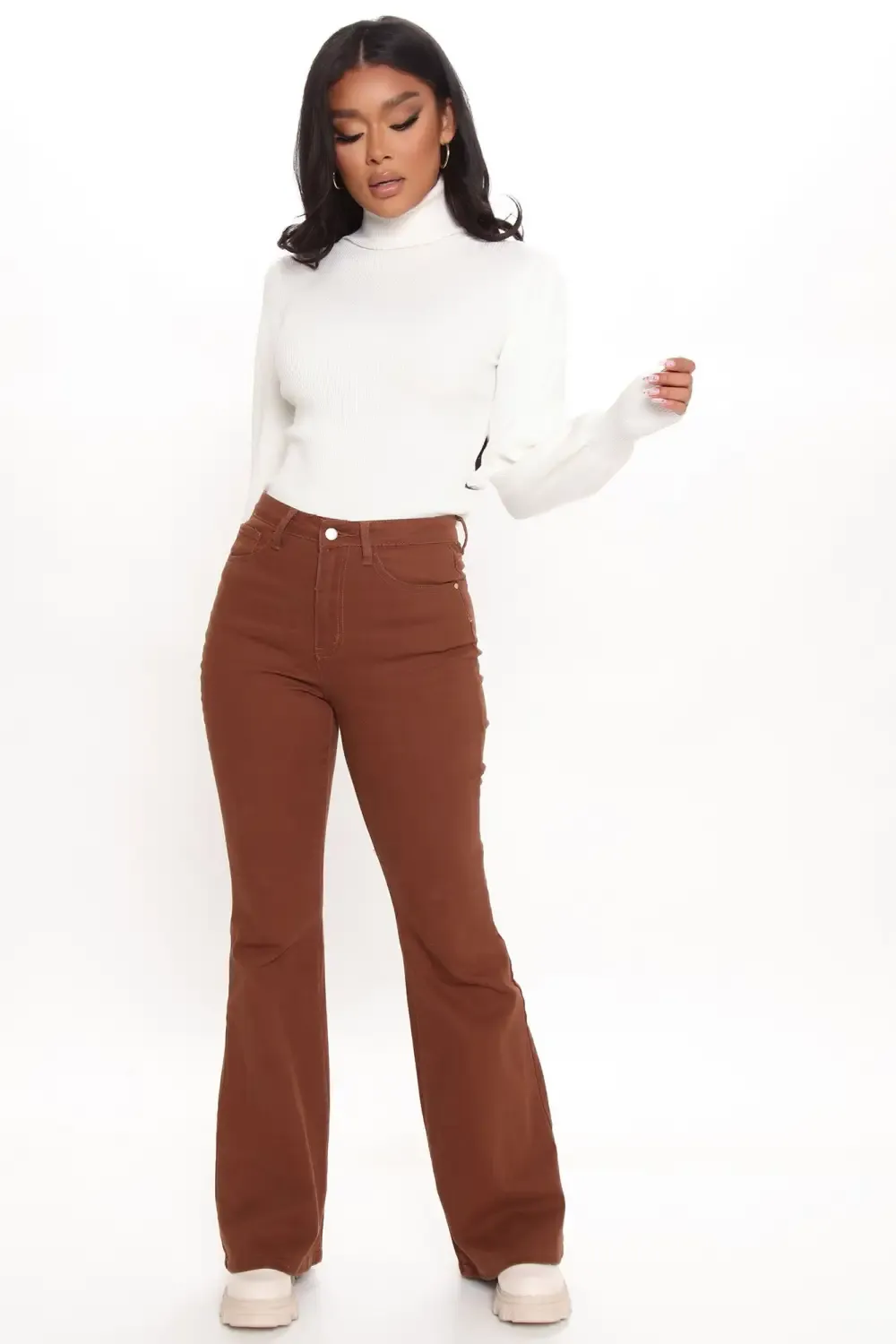 Manchester High Rise Flare Jeans - Brown