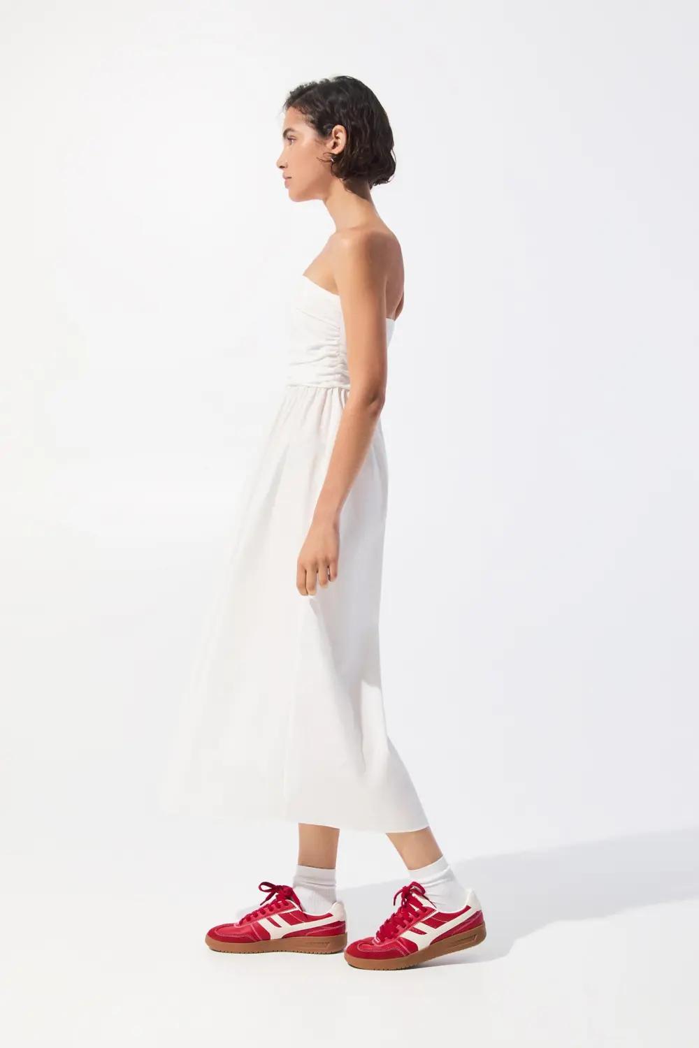 Vestido midi frunces palabra de honor