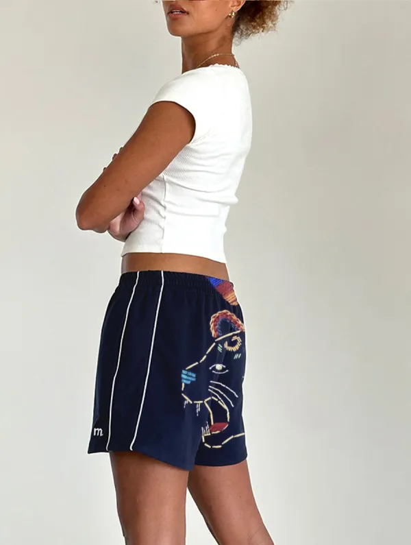 Short In Navy With White Piping With M Emb