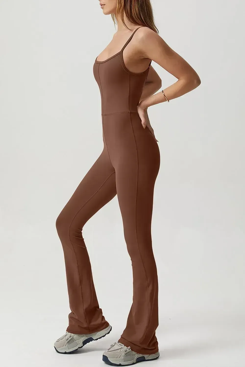 Flare Jumpsuits for Women Spaghetti Straps Scoop Neck Bodycon Full Length Casual Unitard Playsuit