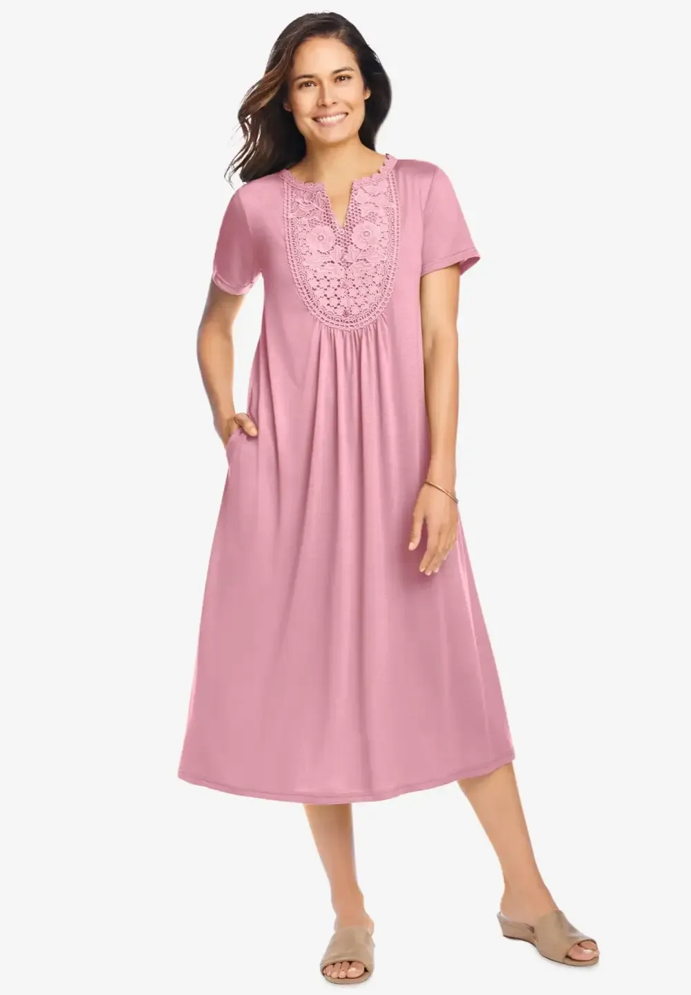 Embroidered Lace Bib Knit Dress